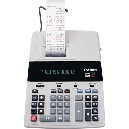 Canon 12-Digit Calculator, MP21DX, 2 Color Printing, Sales Tax Key, 9-1/8" X 12" X 3", White MP21DX