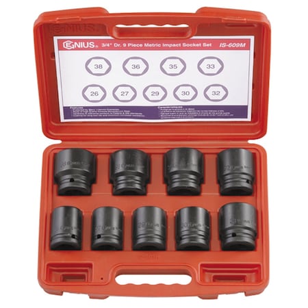 Genius Tools 3/4inDr. 9 Piece Metric Impact Socket Set IS-609M