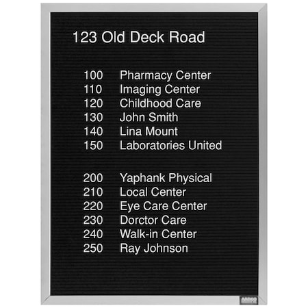 Aarco Framed Letter Board Message Center , Frame is Aluminum, Letter Board is Black Felt, 24''Hx18''W BOFD2418