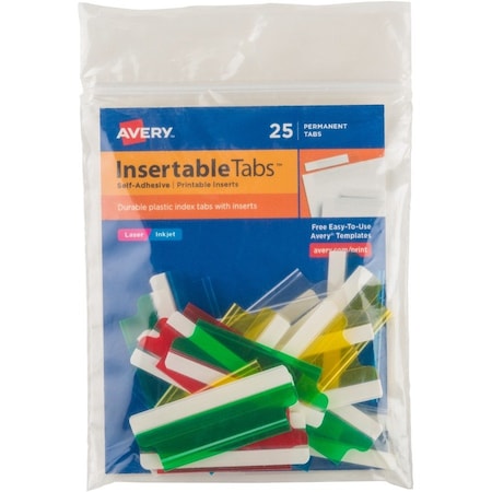 Avery Self-Adhesive Index Tabs with Printable Inserts, 2" Width, Assorted, 25 Tabs/Pack 16239