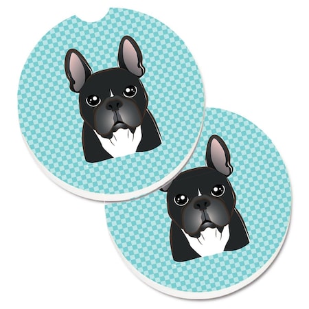 Carolines Treasures Checkerboard Blue French Bulldog Set of 2 Cup Holder Car Coaster BB1165CARC