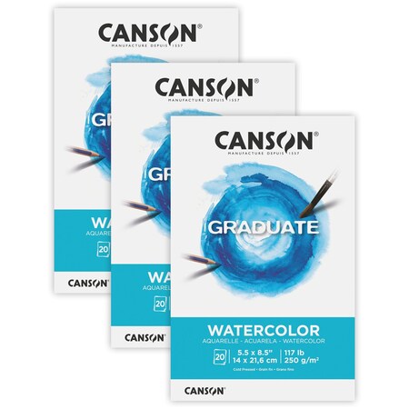 Canson Graduate Watercolor Pad, Foldover Binding, 20 Sheet, 5.5x8.5 inch, 3PK C525008010