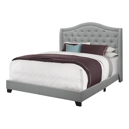 Homeroots Solid Wood Queen Tufted Gray Upholstered Linen Bed With Nailhead Trim 355767