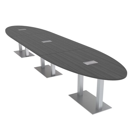 Skutchi Designs Oval Conference Table With Power, 48 in W, 216 in L, Grey HAR-OVL-48X216-DOU-WA7949-ESIL