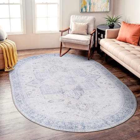 World Rug Gallery Medallion Boho Machine Washable Area Rug 5 ft x 7 ft Oval Blue 5054BLUE5OV