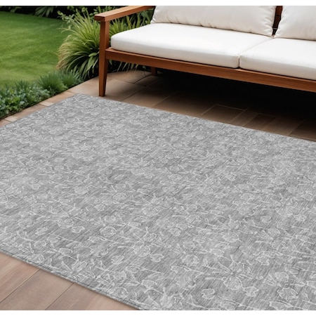 Homeroots 10' X 14' Silver And Ivory Floral Washable Indoor Outdoor Area Rug 581881