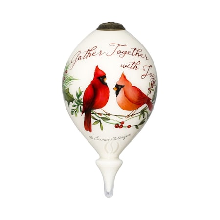 Homeroots Gather Together With Joy Cardinals Hand Painted Mouth Blown Glass Ornament 477534