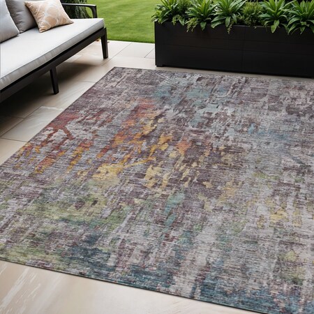 Homeroots 5' X 8' Pewter Abstract Washable Indoor Outdoor Area Rug 607879