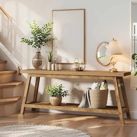 Kioottoo 70.9'' Extra Long Sofa Table, Light Brown Industrial Console TB-JW0889