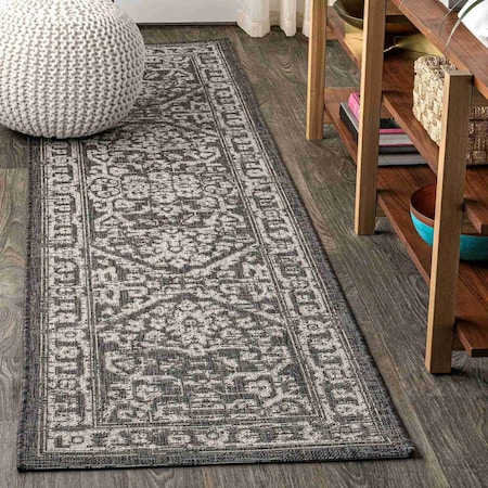 Jonathan Y Malta Bohemian Medallion Textured Weave Black/Gray 2 ft. x 10 ft. Indoor/Outdoor Runner Rug SMB104C-210