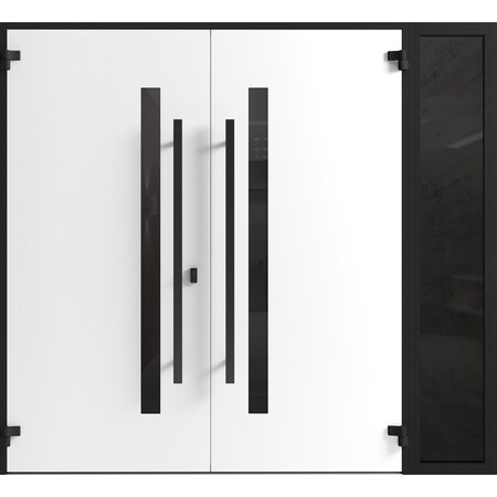 Vdomdoors Front Exterior Prehung Aluminum Double Doors Ronex0144 Grey 1 Sidelight Mirrored Clear Glass 1 RONEX0144DEXD-GRE-W72+12xH96-LH-O