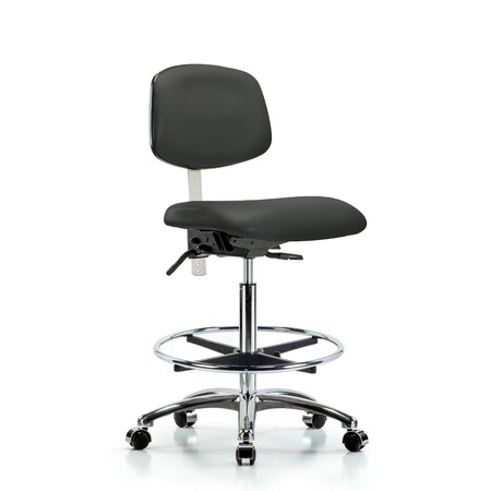 Blue Ridge Ergonomics Clean Room Chair Hi Ben Chair, Vin, Chrm, CF, Cast, Gry, CL100, No Arms, 26" to 35-1/2" Height, Vinyl BR-NCR-VHBCH-CR-T0-A0-CF-CC-8605