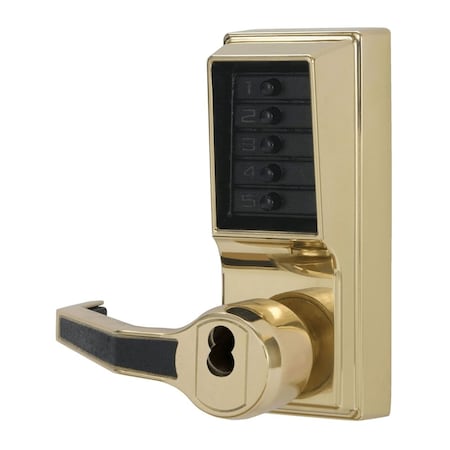 Dormakaba Pushbutton Cyl Lever Lock, Combination Entry, Medeco/Yale/ASSA/Abloy LFIC Prep, Bright Brass, LH/LHR LL1021M-03-41