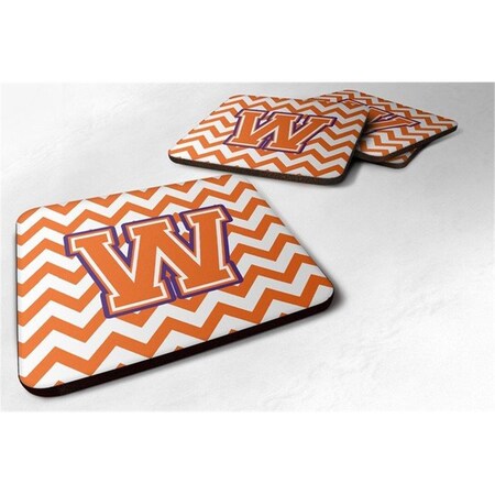 Carolines Treasures Letter W Chevron Orange and Regalia Foam Coaster, Set of 4 CJ1062-WFC