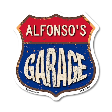 Signmission Alfonso's Garage, 12 Inch X 12 Inch, Plastic Sign SHI-P-12-383-ALFONSO