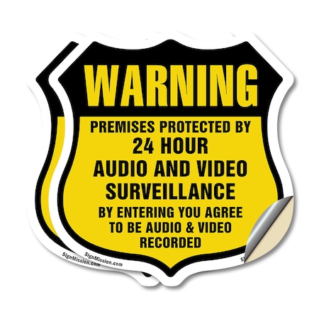 Signmission 24 Hour Surveillance Shield Sign Warning, 6 inch X 6 inch, Vinyl Decal, 2PK SHI-D-2PACK-6-354