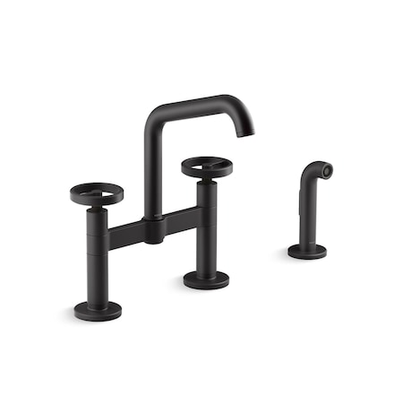 Kohler Billet Two-hole bridge kitchen sink faucet with side sprayer 28665-9-BL