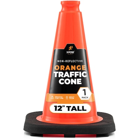 Xpose Safety Traffic Safety Cone, 12 in, PVC Plastic, No Collar, Orange, 1 pack OTC12-1-X