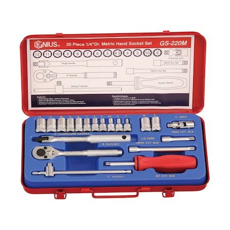 Genius Tools 20PC 1/4in Dr. Hand Socket Set GS-220M