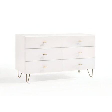 Homeroots 51" White Manufactured Wood Six Drawer Double Dresser 473095