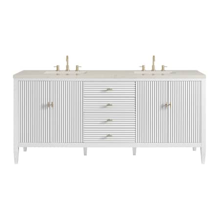 James Martin Vanities Myrrin 72" Vanity, Bright White, w/ 3 CM Siberian Silestone Top w/FreePower Wireless Charger 485-V72-BW-FSFR
