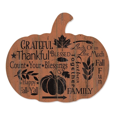 Homeroots Grateful Thankful Blessed Unframed Wood Pumpkin Wall Decor 416074