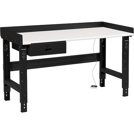 Global Industrial 72 x 30 Adj Height Workbench w/Drawer, Black- ESD Safety Edge Top 250226ABK