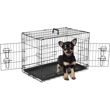 Fluffydream HealSmart 30 Inch Medium Dog Crate with Divider, Double Door Folding Metal Wire Cage with Leak-Proo 3A88PTCRAT2DOOR30