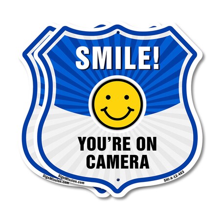 Signmission Smile You're On Camera Shield Sign Smile, 12 inch X 12 inch, Plastic Sign, 2PK SHI-P-2PACK-12-463