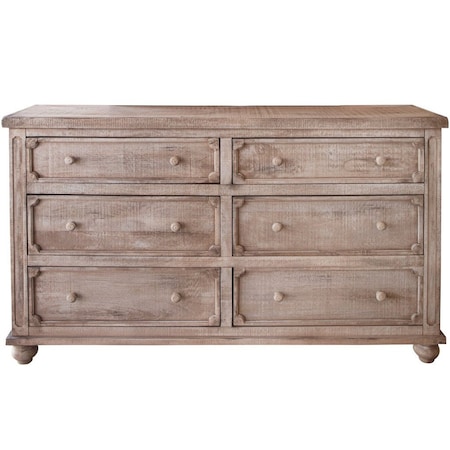 Homeroots 70" Natural Solid Wood Six Drawer Double Dresser 524553