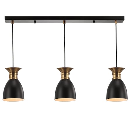 Jonathan Y Edison 33.25" Linear 3-Light Metal Linear LED Pendant, Black/Brass Gold JYL6138A