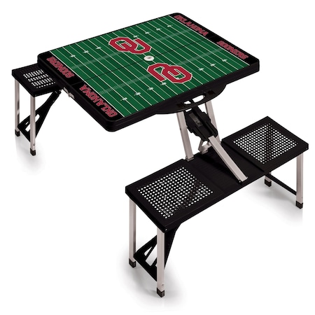 Picnic Time Family Of Brands Oklahoma Sooners - Football Field - Picnic Table Portable Folding Table, Black 811-00-175-455-0
