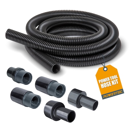 Powertec 10 Ft. Dust Collection Hose Kit w/ 5 Fittings for Woodworking Power Tools Home, Wet/Dry Shop Vacuums 70347