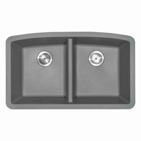 Msi Grey Quartz 32in x 19in Undermount 50/50 Double Bowl Kitchen Sink ZOR-QTZ-DBSNK-0107