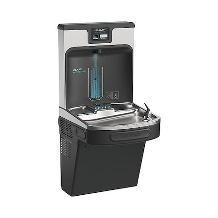 Elkay Filtered Bottle Filling Station and Single ADA Cooler Midnight Black Lead Reduction Drop Down Wrapper LZS8WSMP
