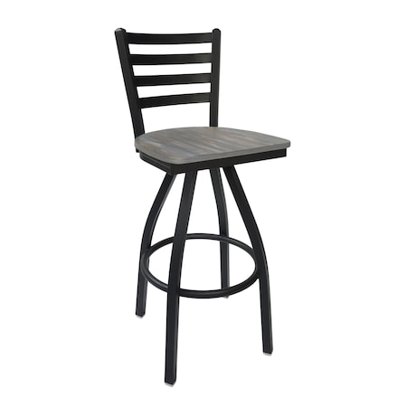 Bfm Seating Lima Ladder Back Swivel Barstool - Chestnut Relic Seat - Steel Frame - Sand Black Finish 2160SCSR-SB