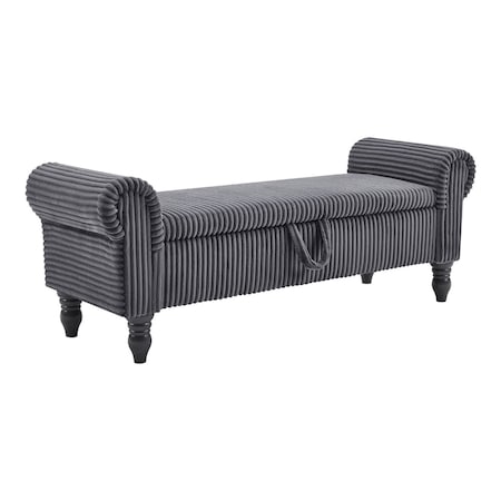 Homeroots 55in Dark Gray Corduroy and Solid Wood Upholstered Storage Bench With Flip Top 724172