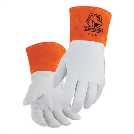 Black Stallion TIG Welding Gloves, X-Large, Premium Grain Kidskin Leather, Orange/Pearl White, Unlined, Unisex 25KXL