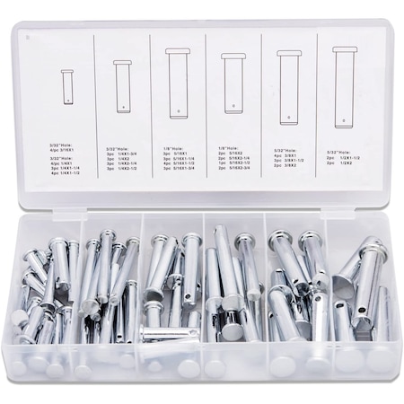 Neiko 60 Piece Clevis Pins Assortment Kit, 3/32'', 1/8'', and 5/32'' Hole Sizes 50414A