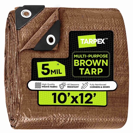 Tarpex Multipurpose Tarp, 10 ft x 12 ft, 5 Mil, Brown, Polyethylene BRT-TA-1012