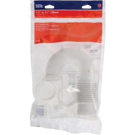 Do It Best 1-1/2'' or 1-1/4'' x 1-1/2'' Flexible White Plastic J-Bend Extendable to 9-1/2'' DIB21250