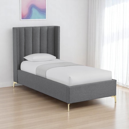 Homeroots Gray Linen Upholstered Full Bed Frame 544938