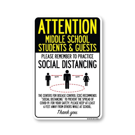 Signmission PSA Middles School Students And Guests Social Distancing 24in X 18in Wall Graphic, NS-RD-1824-25390 OS-NS-RD-1824-25390