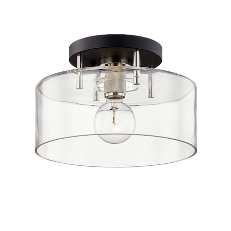 Troy Lighting Bergamot Station 1 Light Semi Flush 12.25 In. Textured Black & Polish Nickel C7551-TBK/PN