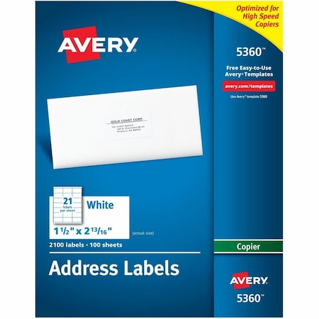 Avery Self-Adhesive Address Labels for Copiers, 1-1/2 x 2-13/16, White, 2100/Box 5360