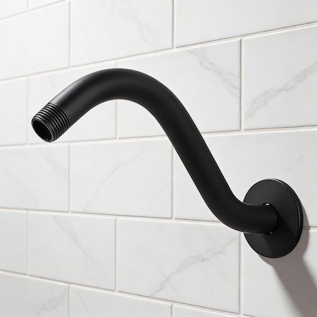Supplygiant S Shaped Shower Arm, Flange 8 in Stainless Steel, 1/2 in Threaded Connector, Matte Black Finish 74-TB0TG-NC