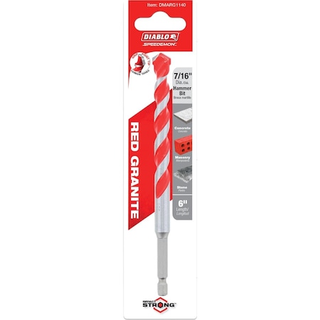 Diablo SPEEDemon 7/16'' x 6'' Red Granite Carbide Rotary Hammer Drill Bit DMARG1140