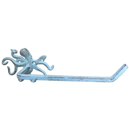 Handcrafted Model Ships 11 in. Rustic Cast Iron Octopus Toilet Paper Holder, Light Blue K-9205-solid-light-blue