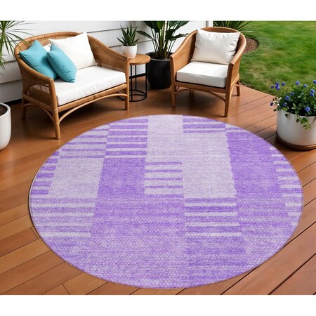 Homeroots 8' Lavender And Purple Round Striped Washable Indoor Outdoor Area Rug 581655