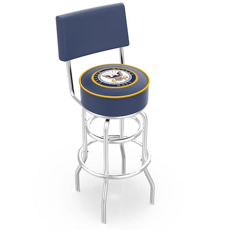 Holland Bar Stool Co 30" Chrome 2-Ring U.S. Navy Swivel Bar Stool, Back L7C430Navy